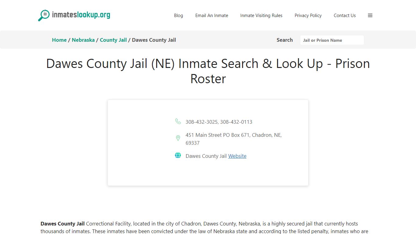 Dawes County Jail (NE) Inmate Search & Look Up - Prison Roster