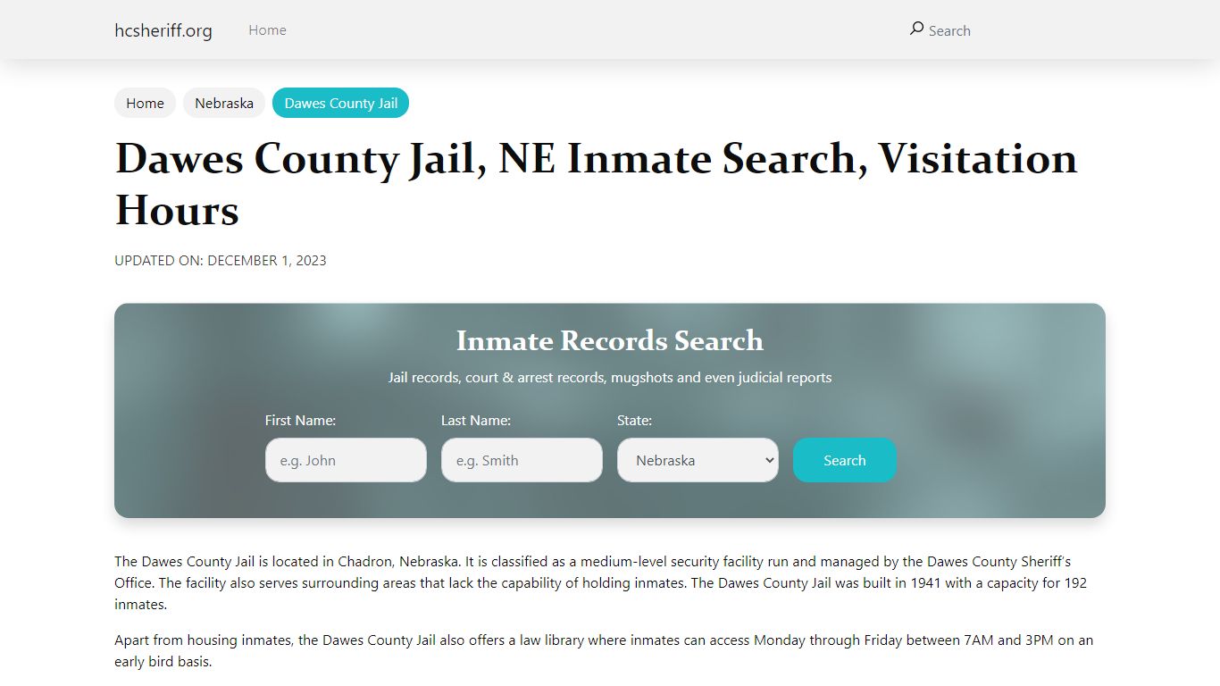 Dawes County Jail, NE Inmate Search, Visitation Hours